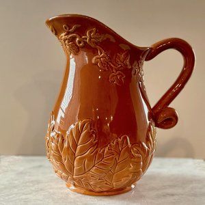 Harvest Pitcher - Burnt Orange Ceramic Pitcher with Fall Motif